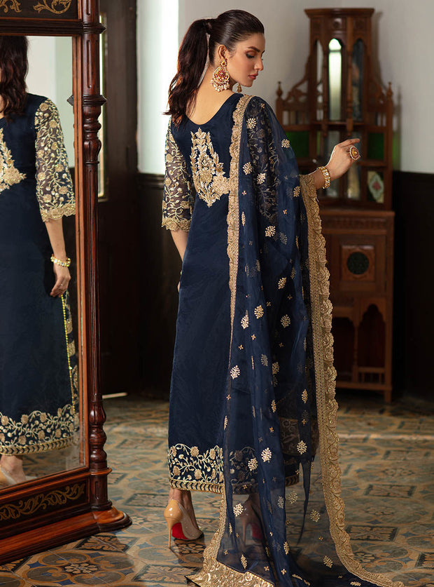 navy blue and gold pakistani dress Bridal Dress Blue And Gold Pakistani Dress Heavy Centre Panel Navy Blue Maxi Pakistani Wedding Dress