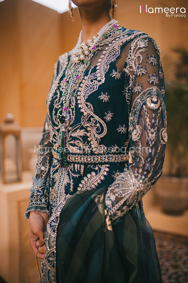 Embroidered Party Wear Dress Pakistani for Women Sleeves Look