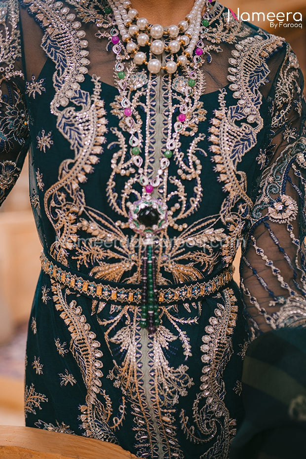 Embroidered Party Wear Dress Pakistani for Women Neckline Embroidery