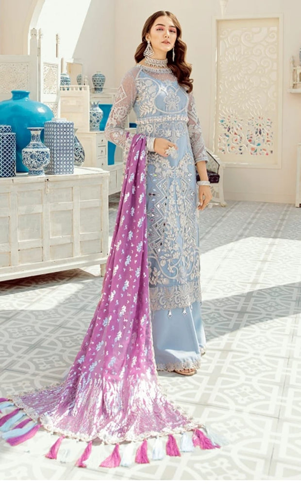 Embroidered Party Wear in Ice Blue Color #Y2073