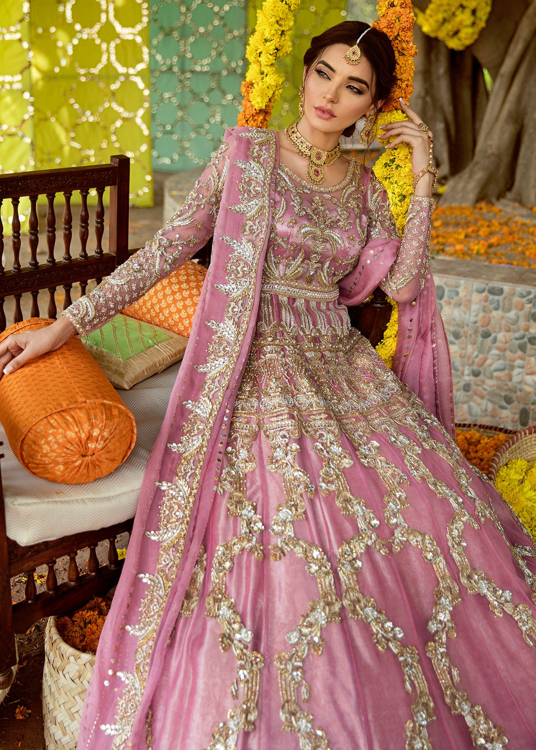 Embroidered Pink Bridal Outfit for Wedding 