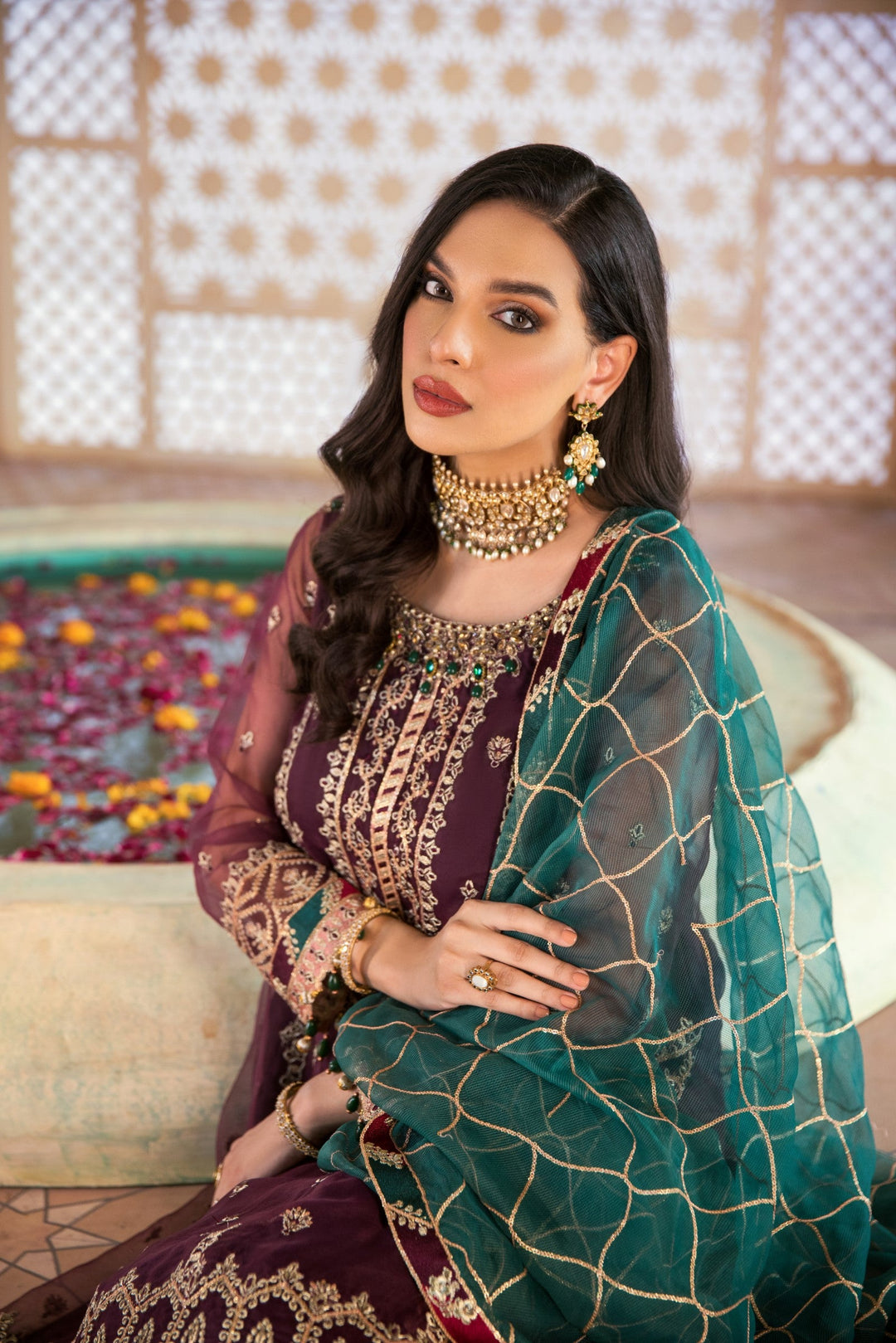 Embroidered Purple Salwar Kameez with Culottes 2022