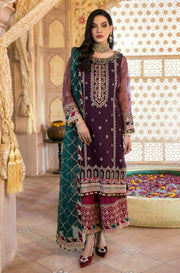 Embroidered Purple Salwar Kameez with Culottes Latest