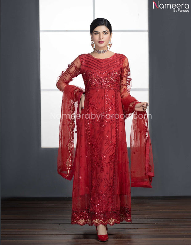  Red Party Dress Pakistani 
