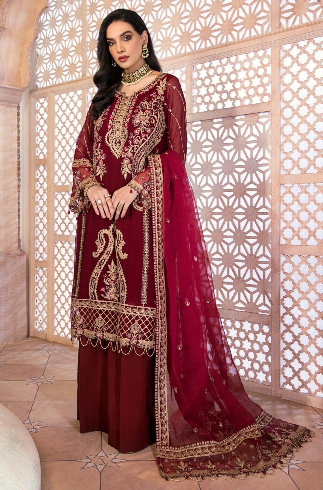 Embroidered Red Salwar Kameez by Pakistani Designer Designer