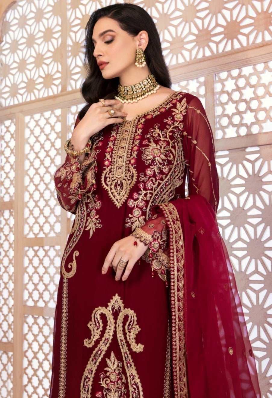 Embroidered Red Salwar Kameez by Pakistani Designer Online