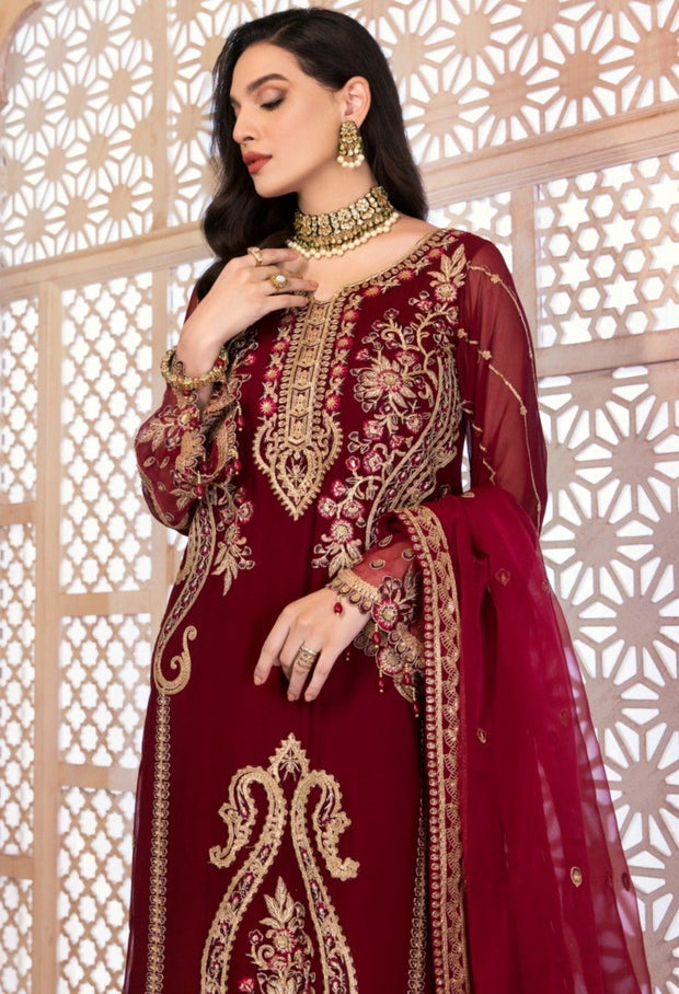 Embroidered Red Salwar Kameez by Pakistani Designer Online