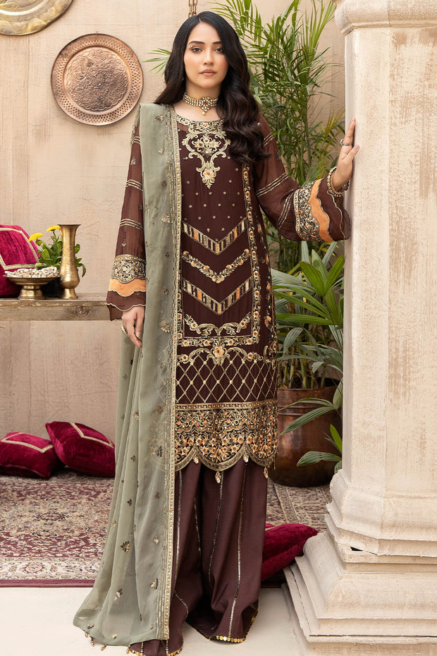Royal Embroidered Salwar Kameez Chiffon Pakistani Party Dress