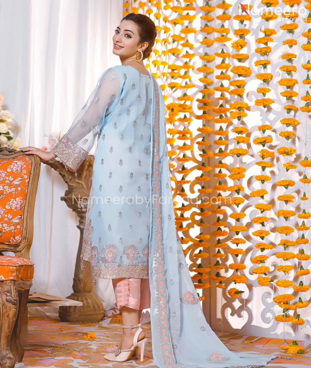 Embroidered Salwar Kameez in Light Blue Shade Online