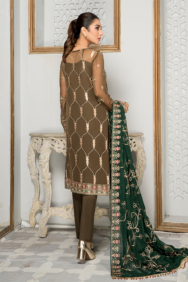 Embroidered Salwar Kameez in Olive Green Shade 2022
