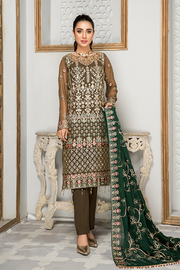 Embroidered Salwar Kameez in Olive Green Shade
