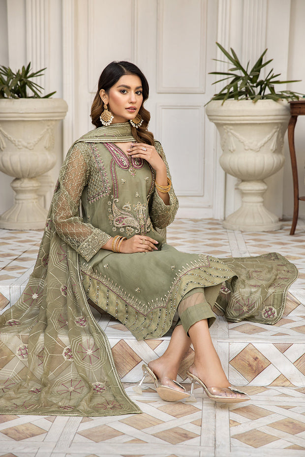 Embroidered Salwar Kameez in Pistachio Color Designer