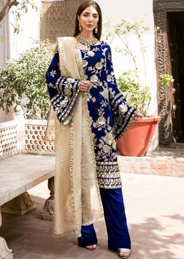 Embroidered Salwar Kameez in Royal Blue Shade #PF282