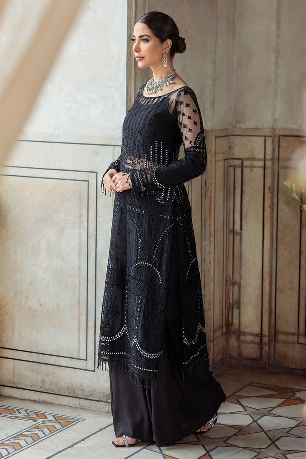 Embroidered Silk Net Shirt with Sharara in Black Eid Dress 2023