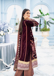 Embroidered Velvet Dress Pakistani in Plum Shade Online