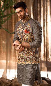 Grey Embroidered Waistcoat 