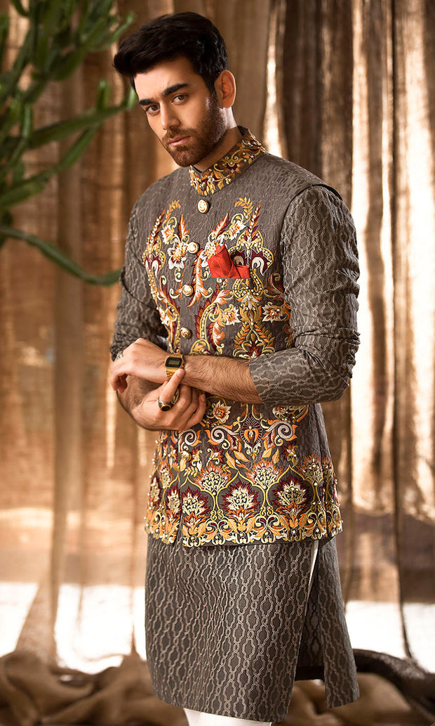 Grey Embroidered Waistcoat 