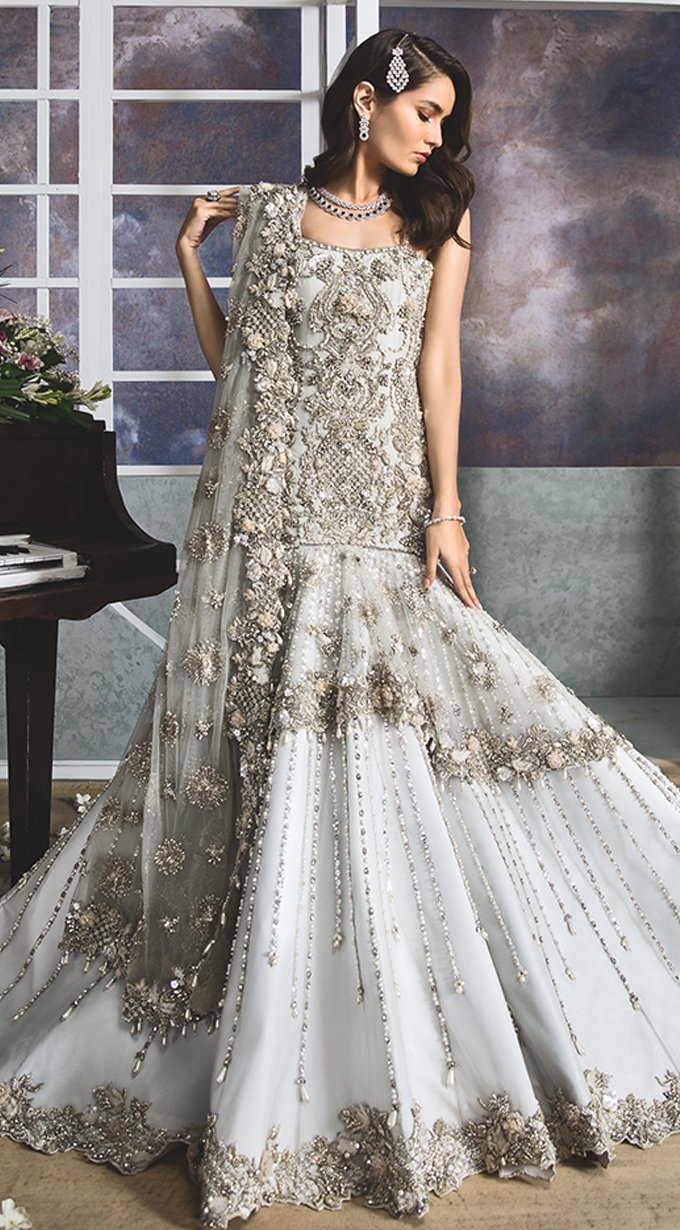 Embroidered White Bridal Lehenga Designer Dress