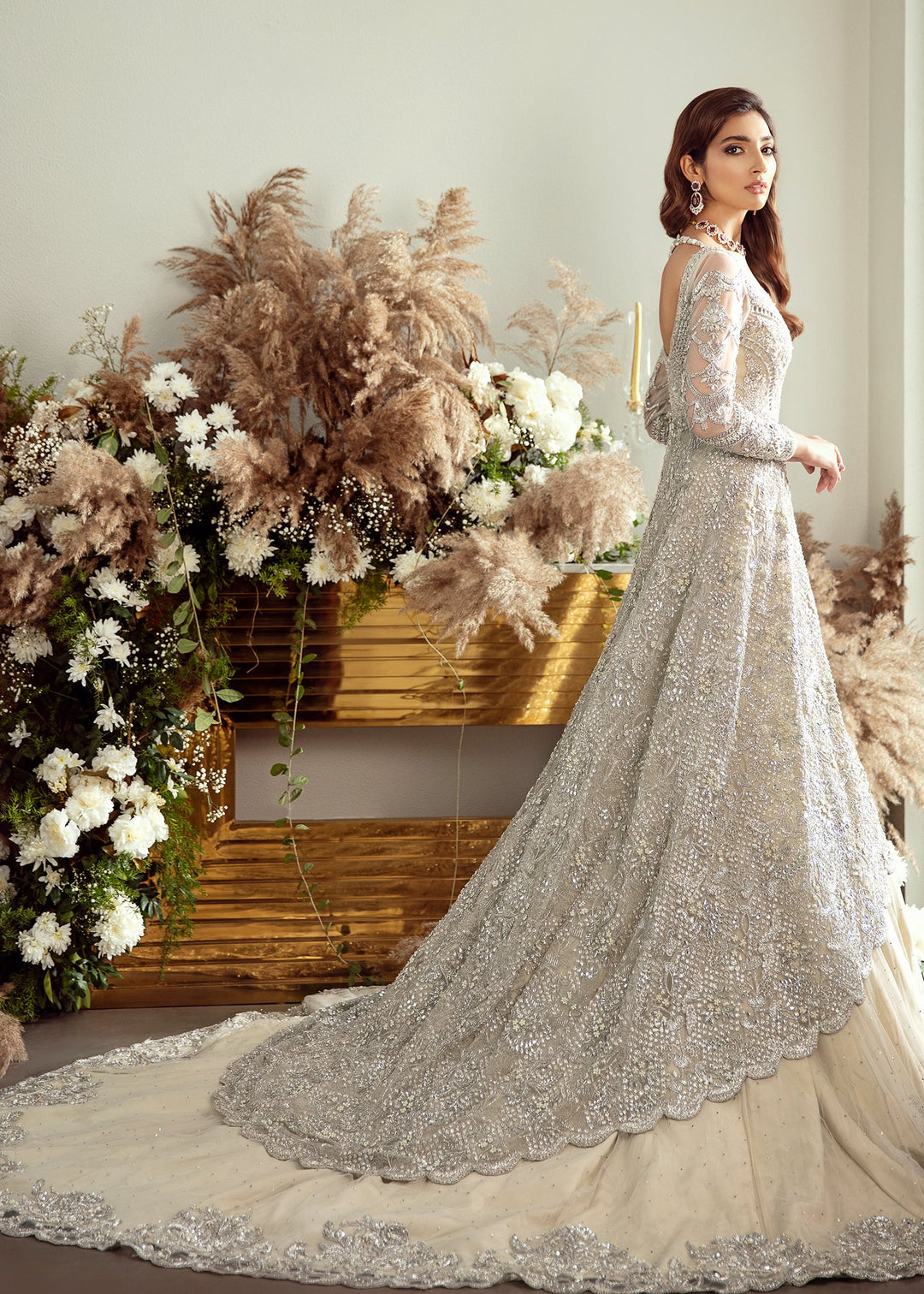 Embroidered White Lehnga for Walima Overall Look
