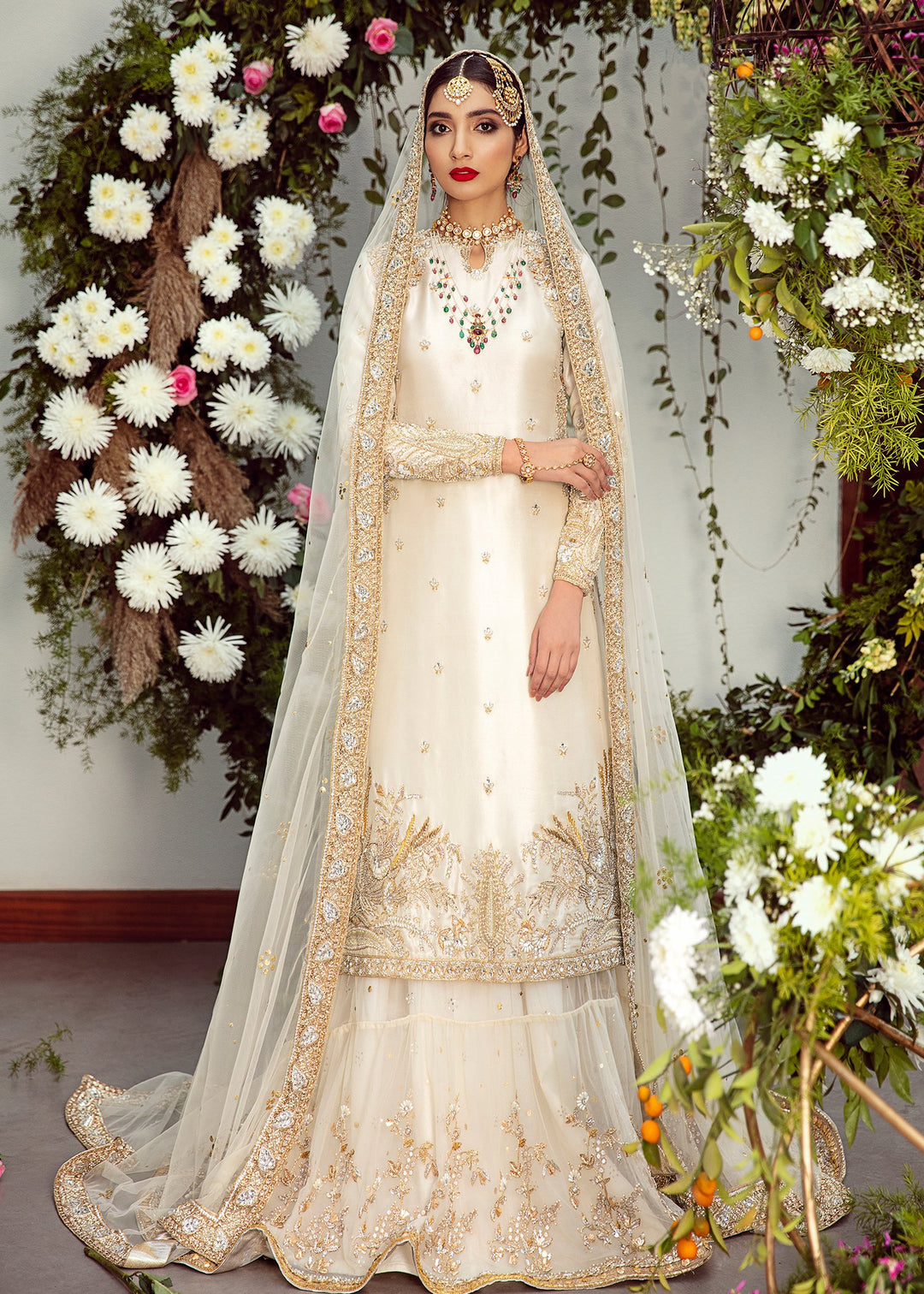 Embroidered White Net Lehnga for Wedding 