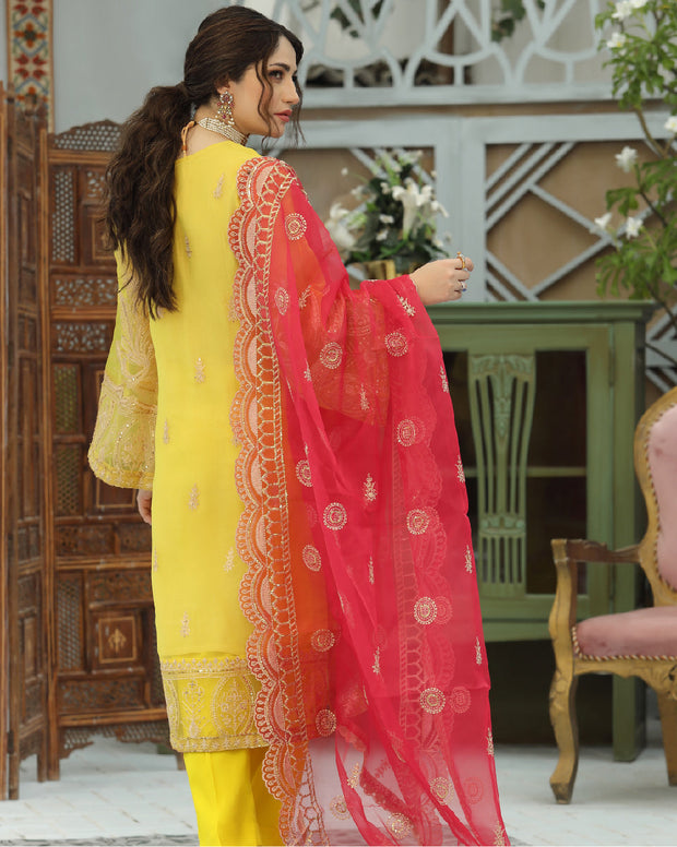 Embroidered Yellow Orgaza Salwar Kameez Pakistani Dresses 2022