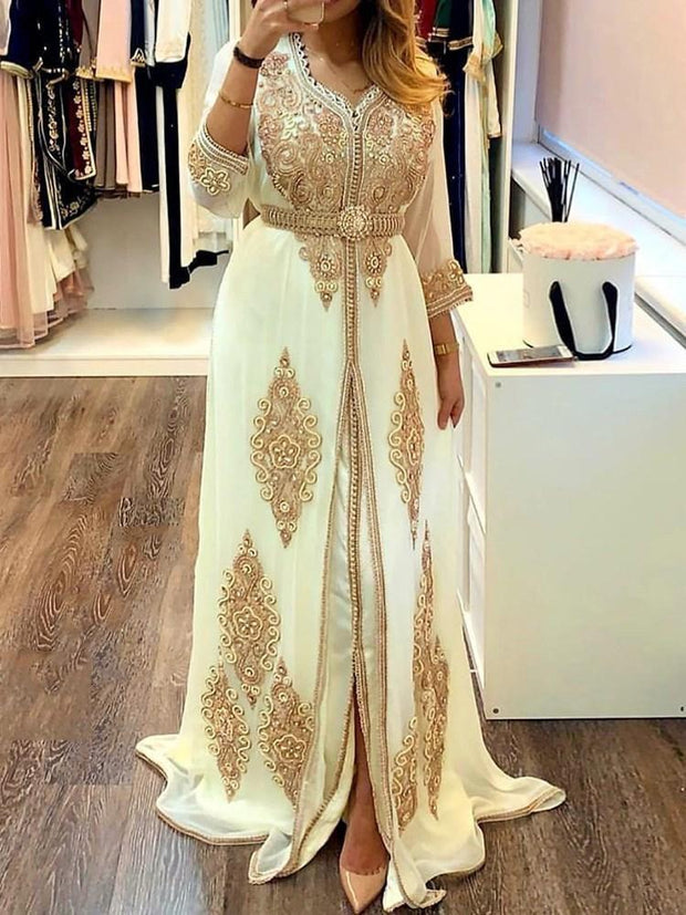Modest Elegant Muslim Dubai Arabic Jewel-neck Long Sleeve Organza Ball Gown  | Ball gowns, Gowns, Gowns online
