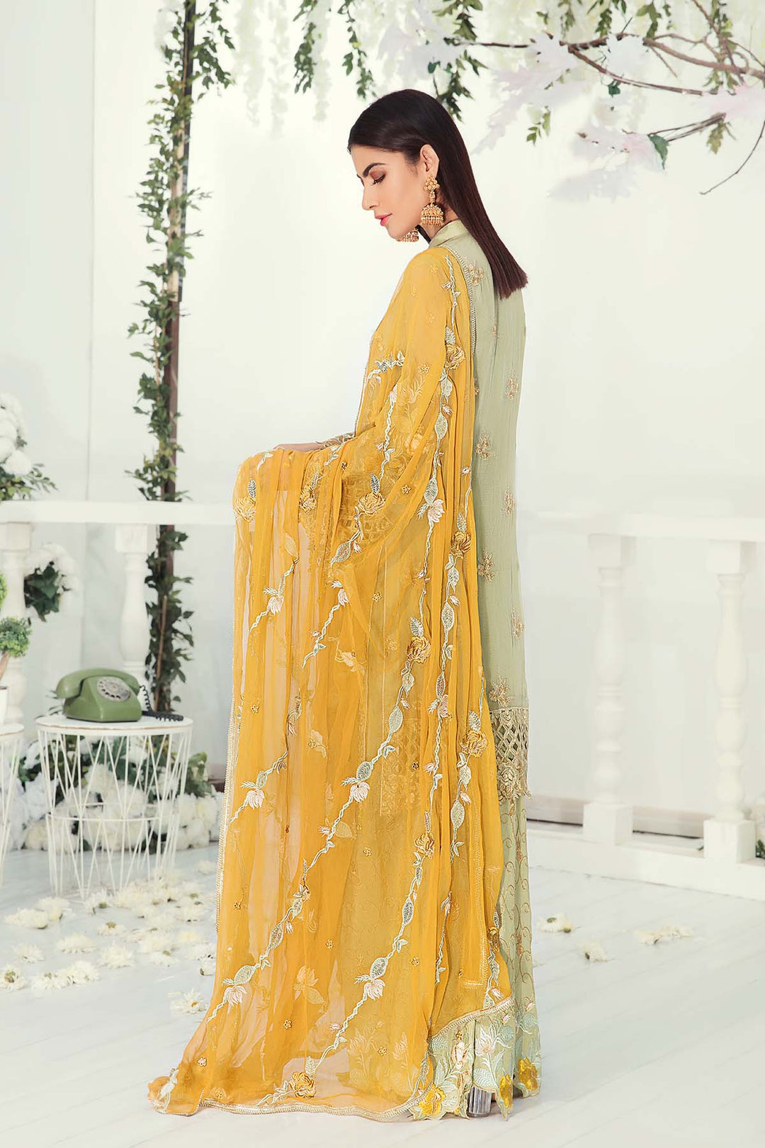 Embroidered Chiffon Suit in Cream Color #J6117