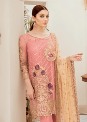 Pakistani embroidered fancy chiffon outfit in pink color # P2285