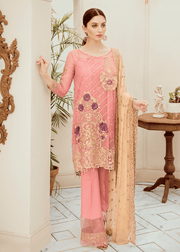 Pakistani embroidered fancy chiffon outfit in pink color