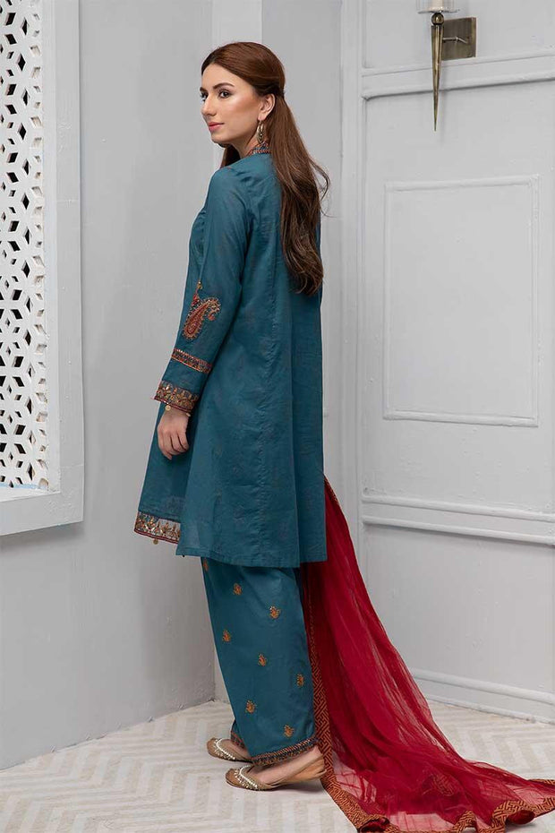Beautiful embroidered eid dress in lavish blue color # P2240
