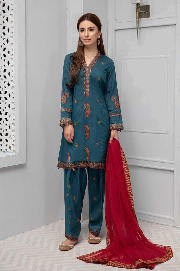 Beautiful embroidered eid dress in lavish blue color # P2240