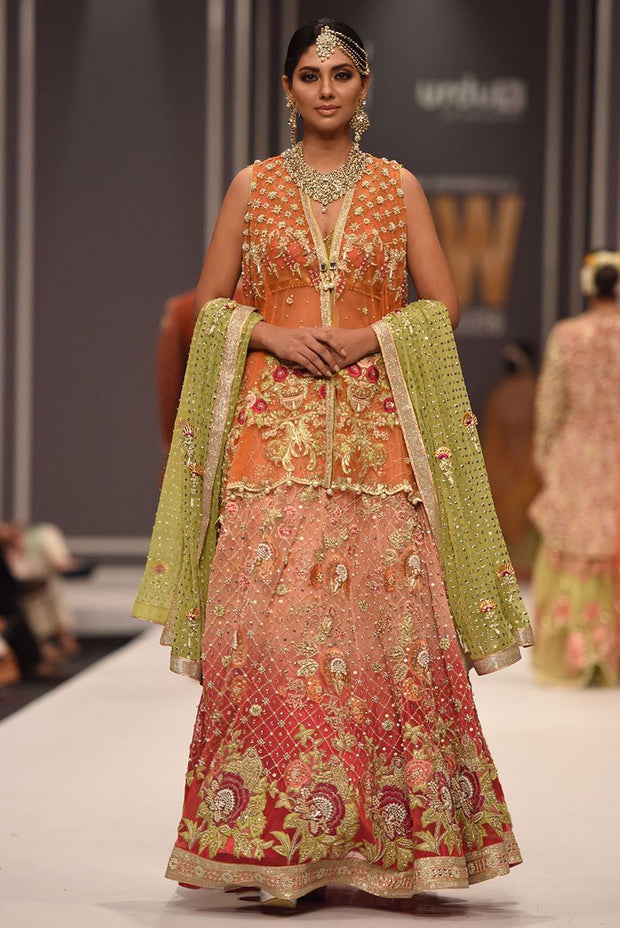 Beautiful embroidered mehndi dress embroidered in orange color # B3429