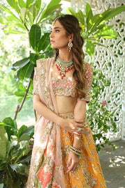 Beautiful embroidered mehndi outfit in yellow and peach color # B3436