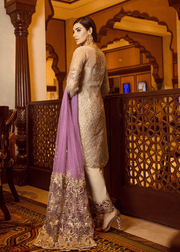 Pakistani designer embroidered organza dress in skin color # P2303