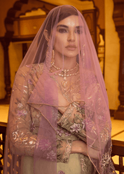 Pakistani designer embroidered organza dress in skin color # P2303