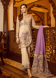 Pakistani designer embroidered organza dress in skin color