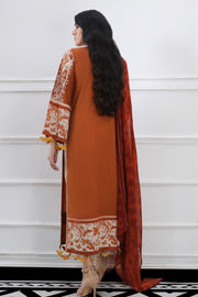 Pakistani embroidered slub outfit for casual wear in orange color # P2394