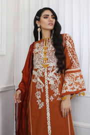 Pakistani embroidered slub outfit for casual wear in orange color # P2394