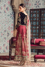 Latest designer embroidered velvet dress in black and red color # P2437