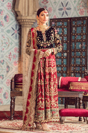 Latest designer embroidered velvet dress in black and red color # P2437