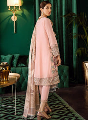 Beautiful Pakistani embroidered velvet party outfit in soft peach color # P2459