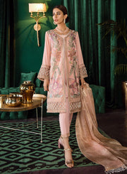 Beautiful Pakistani embroidered velvet party outfit in soft peach color # P2459