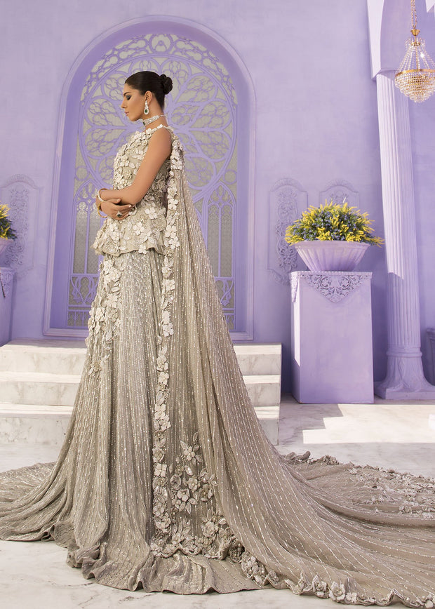 Latest Pakistani Embroidered bridal dress 2020 in silver color # B3466