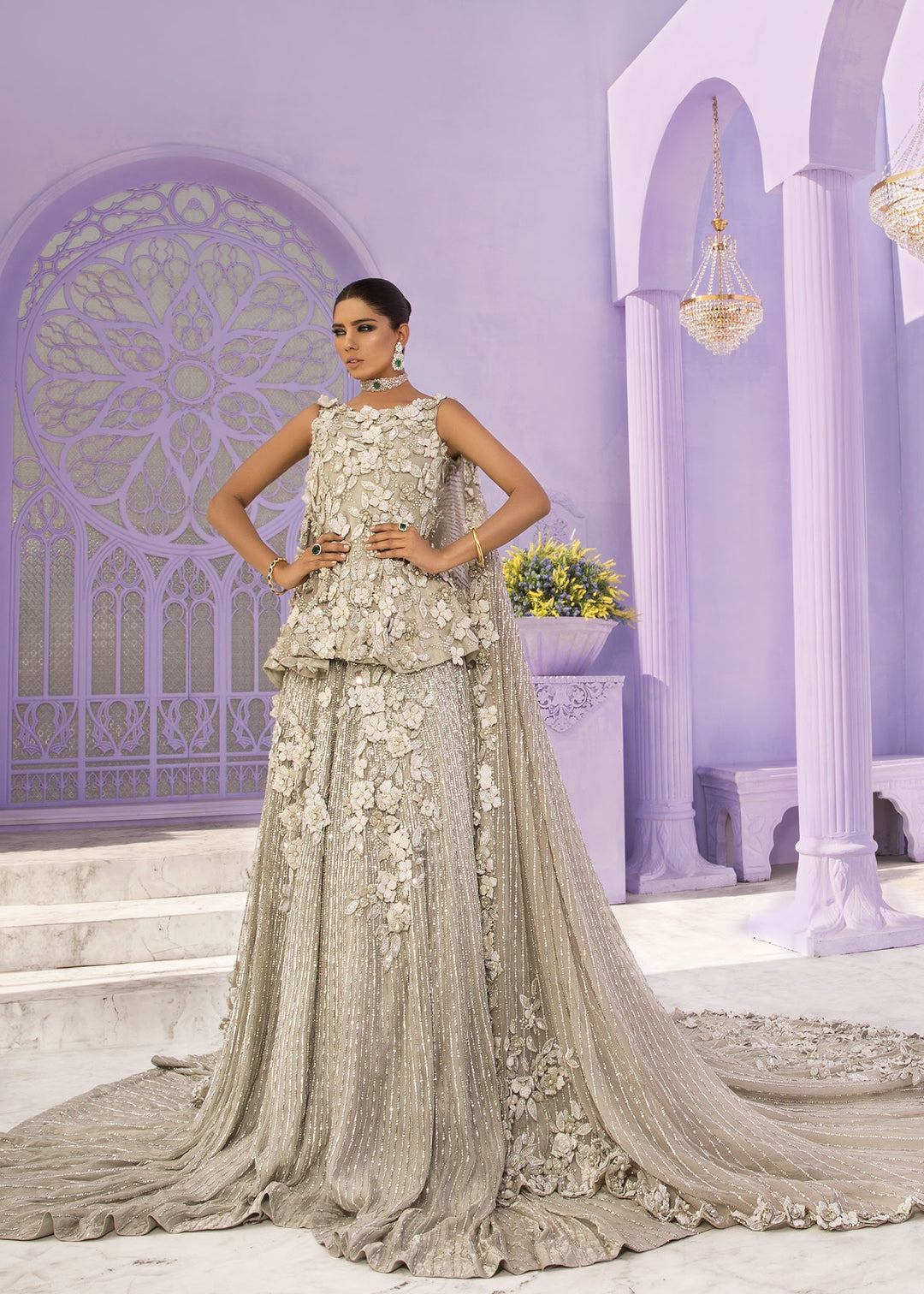 Latest Pakistani Embroidered bridal dress 2020  in silver color