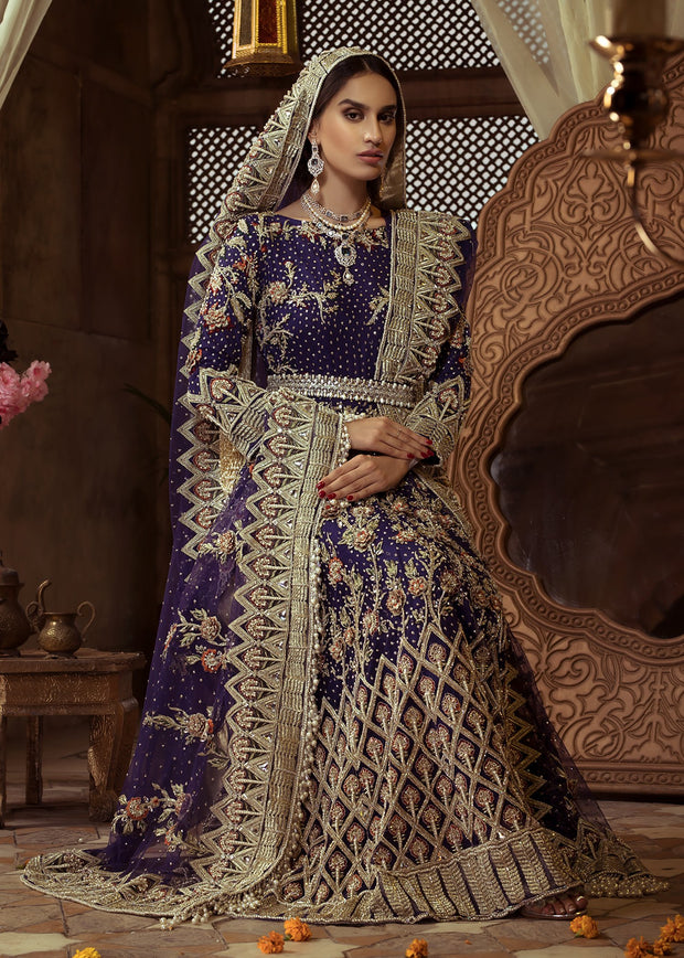 Latest Pakistani Embroidered online bridal Outfit in blue color # B3472