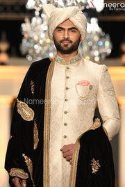 Embroidered Pakistani Sherwani  in Off White 2021 close up look
