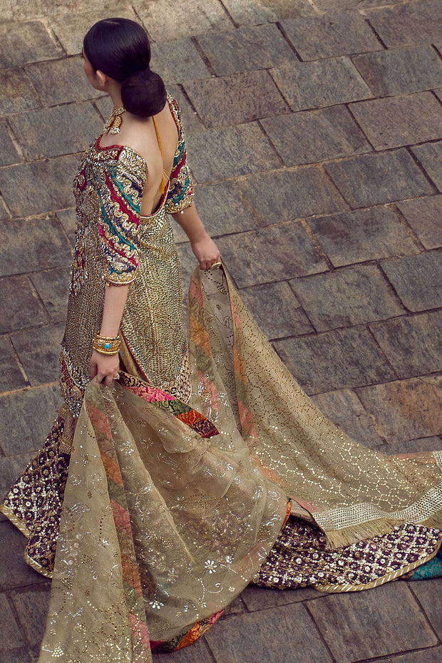 Embroidred Bridal Lehnga in Green Color Backside Look