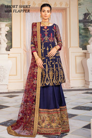 Embroidred Silk Party Outfit in Navy Blue Color