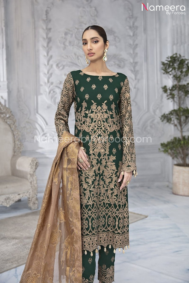 Emerald Green Chiffon Dress Pakistani for Eid  #PR219