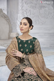 Emerald Green Chiffon Dress Pakistani for Eid  #PR219